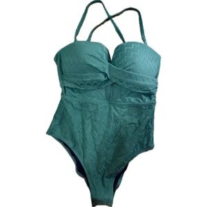 Cupshe One Piece‎ Swimsuit Crisscross Back Tie Textured Green Bathing Suit